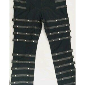 Canvas Black Punk Youth pants Casual Gothic Steam with Multiples Belts Size XXL
